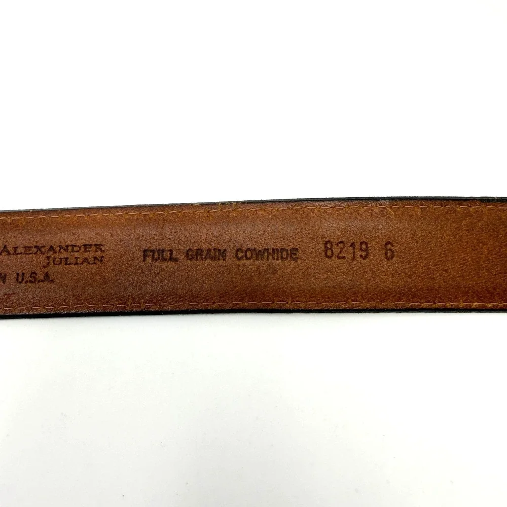 Alexander Julian Mens Leather Belt 34 Brown Full Grain Cowhide USA Brass Buckle